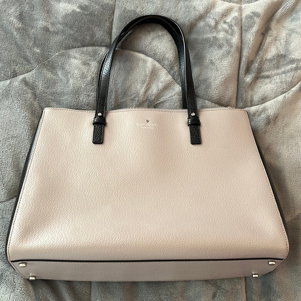 kate spade grey and black leather footed tote